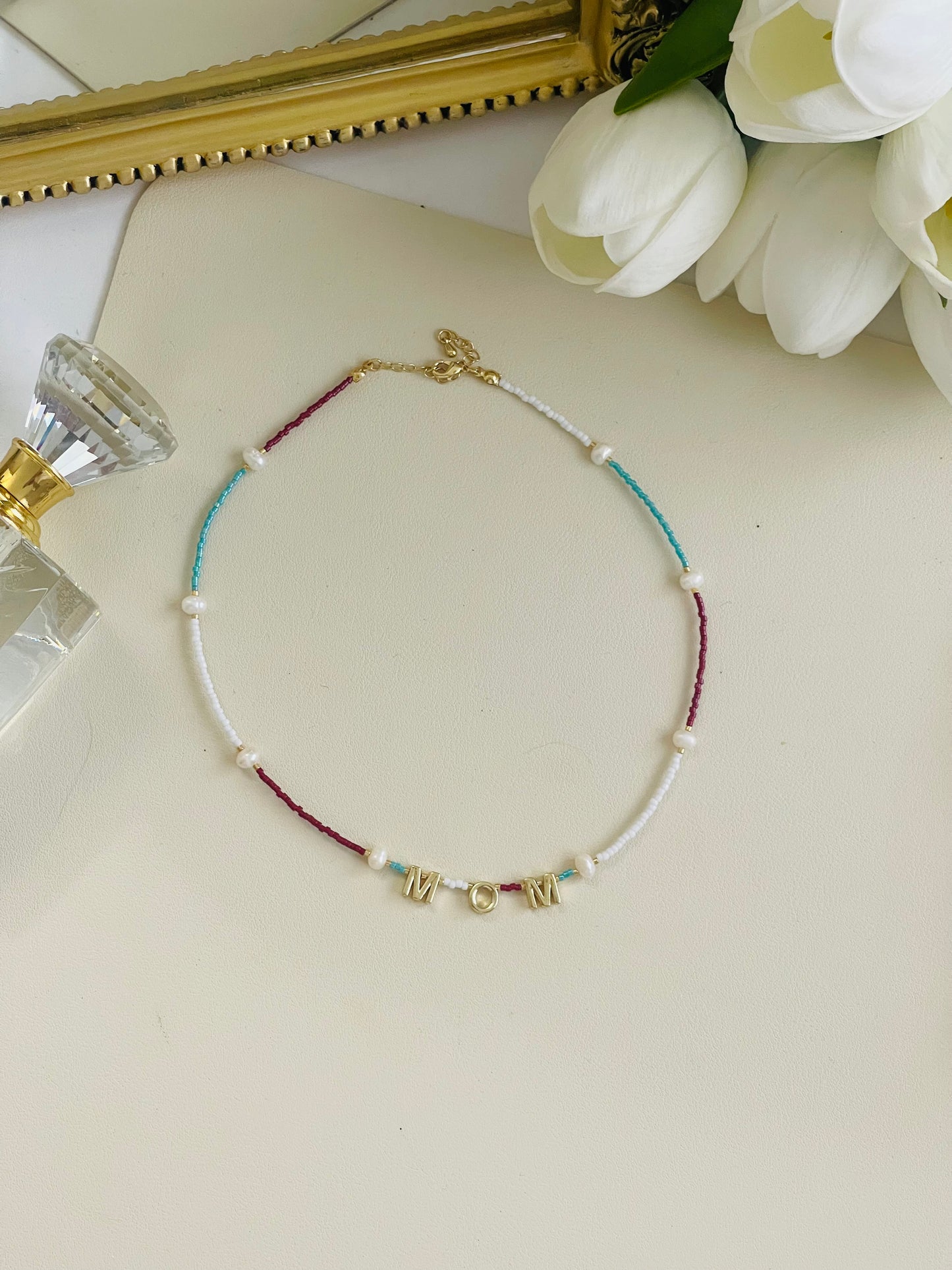 Mom beaded colorful necklace