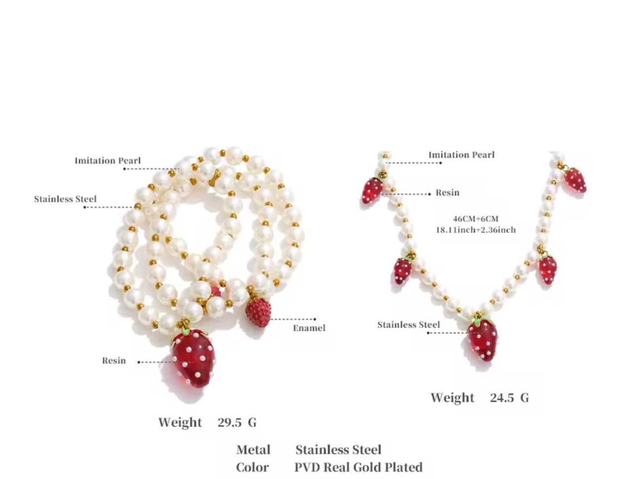Strawberry and pearl necklace