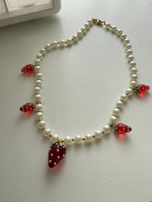 Strawberry and pearl necklace