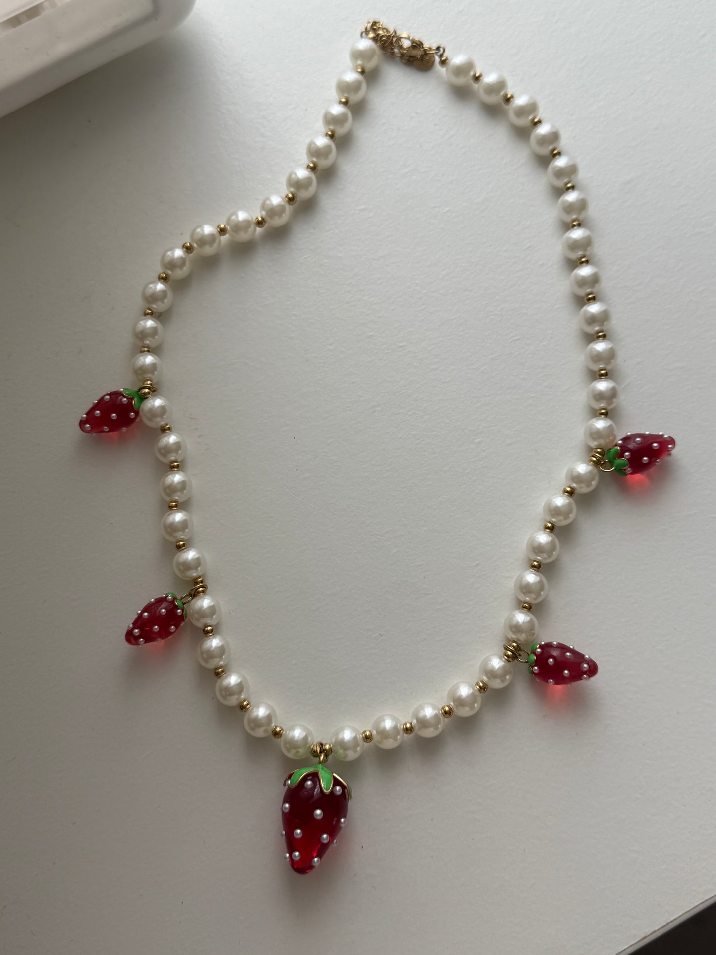 Strawberry and pearl necklace