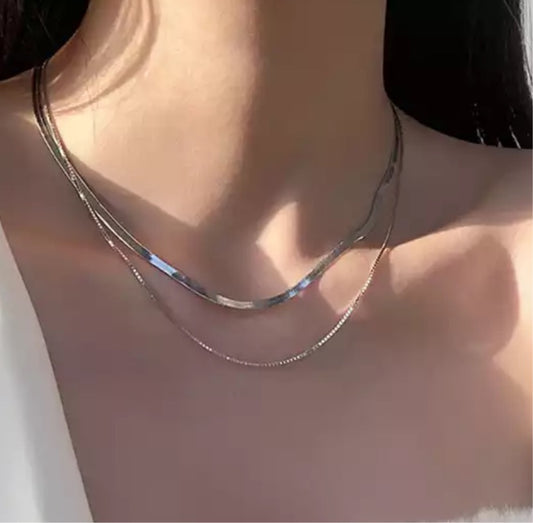 Snake chain layered necklace silver